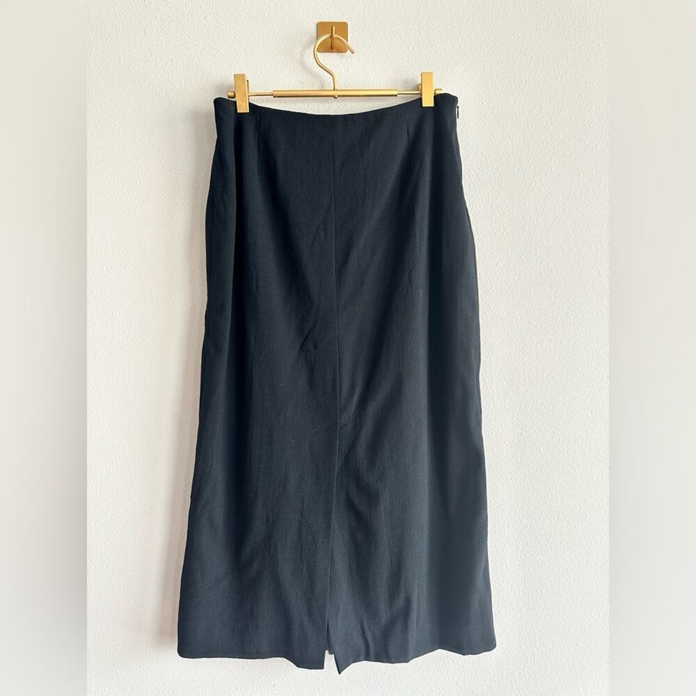 Vintage 90s Jones New York 100% Wool Black Midi Skirt Size 10 Minimalist